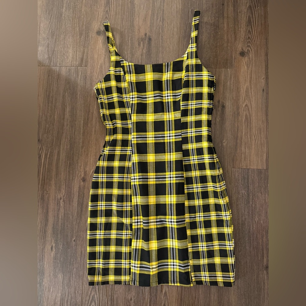 H&M Plaid Yellow and Black Mini Dress